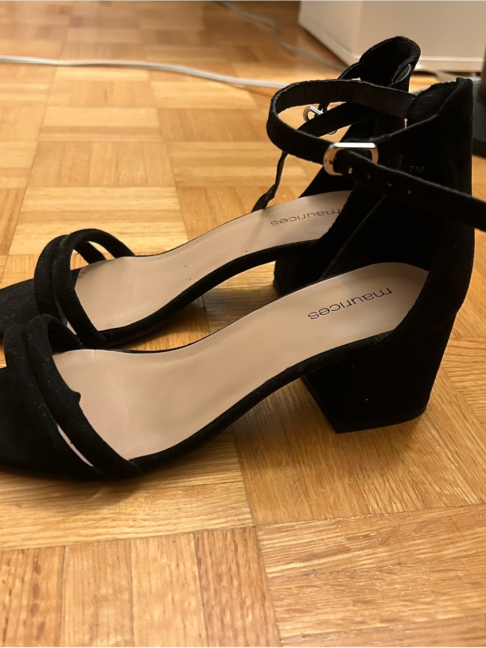 Maurices Black Suede Block Heel Sandals with Ankle Strap (Open Toe)